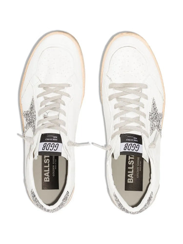 GOLDEN GOOSE BALLSTAR WHITE GLITTER SILVER
