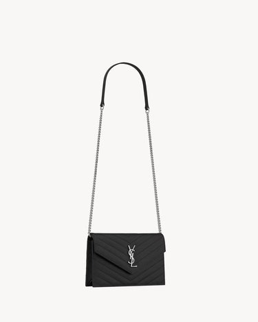 POCHETTE ENVELOPE CON CATENA CASSANDRE CLASSICA IN PELLE GRAIN DE POUDRE BLACK SILVER