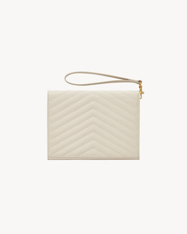 CASSANDRE MATELASSÉ FLAP POUCH in pelle goffrata grain de poudre trapuntata WHITE