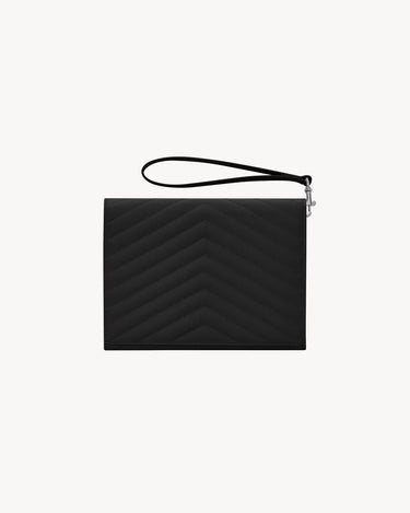 CASSANDRE MATELASSÉ FLAP POUCH in pelle goffrata grain de poudre trapuntata BLACK SILVER