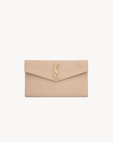 YSL Pochette Uptown Grain de Poudre Embossed Leather Dark Beige