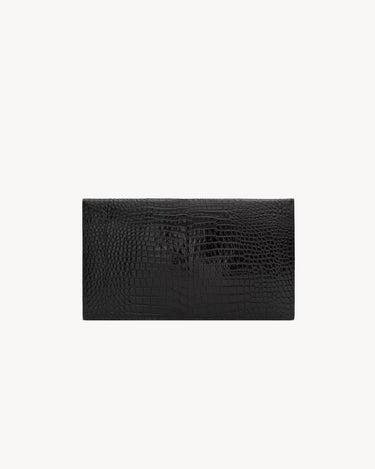 YSL Pochette Uptown Shiny Embossed Crocodile Leather Black Gold