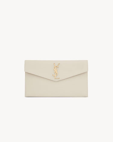 YSL Pochette Uptown Grain de Poudre Embossed Leather Blanc Vintage