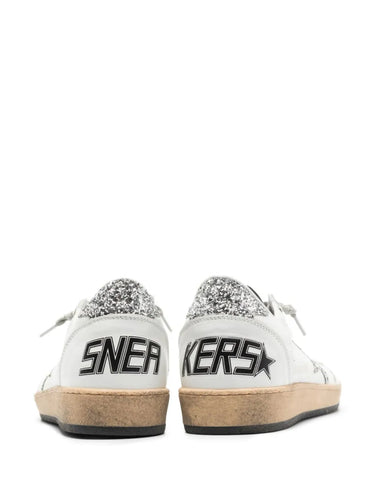 GOLDEN GOOSE BALLSTAR WHITE GLITTER SILVER