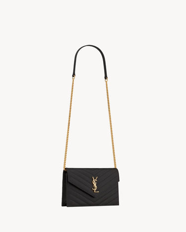 POCHETTE ENVELOPE CON CATENA CASSANDRE CLASSICA IN PELLE GRAIN DE POUDRE BLACK