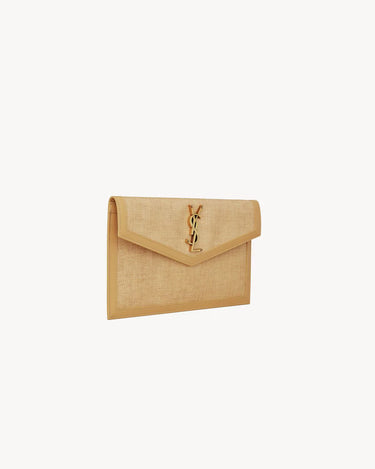 Pochette UPTOWN in micro raffia NATURAL HAY & BLUSH