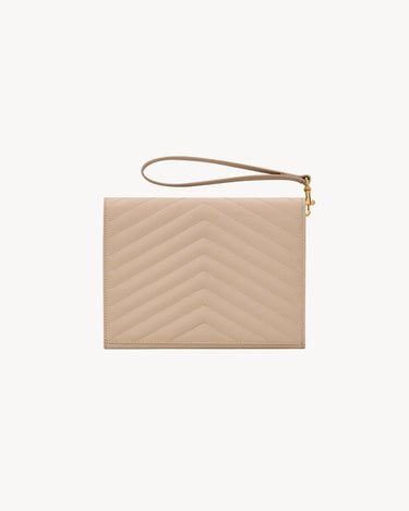 CASSANDRE MATELASSÉ FLAP POUCH in pelle goffrata grain de poudre trapuntata DARK BEIGE