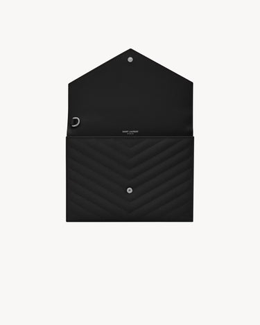 CASSANDRE MATELASSÉ FLAP POUCH in pelle goffrata grain de poudre trapuntata BLACK SILVER