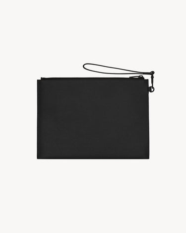 CASSANDRE Porta tablet con zip in pelle goffrata grain de poudre BLACK