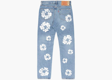 DENIM TEARS x LEVI'S LEATHER COTTON WREATH JEANS LIGHT WASH DENIM