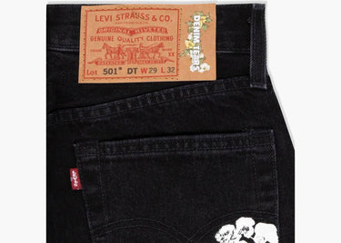DENIM TEARS x LEVI'S LEATHER COTTON WREATH JEANS BLACK DENIM