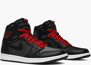 JORDAN 1 RETRO HIGH BLACK SATIN GYM RED